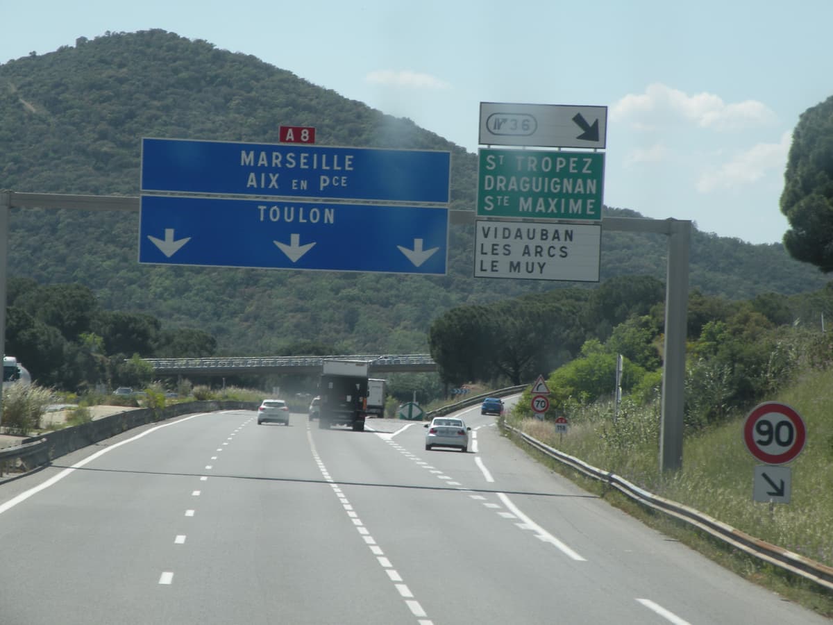 A8 motorway exit towards Draguignan, Les Arcs and Le Muy